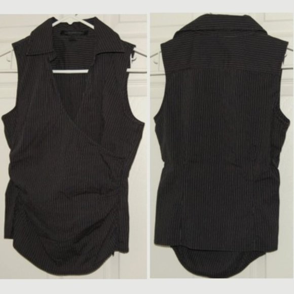 Express Women Size S, Sleeveless Collared Surplice Dress Shirt, Striped - Picture 7 of 13